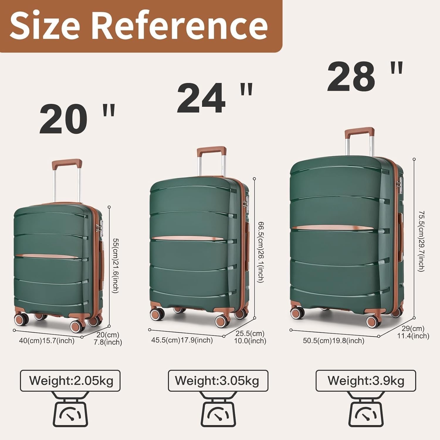 3pc Lightweight Hard Shell Luggage Set Spinner Wheels TSA Lock PP Suitcases
