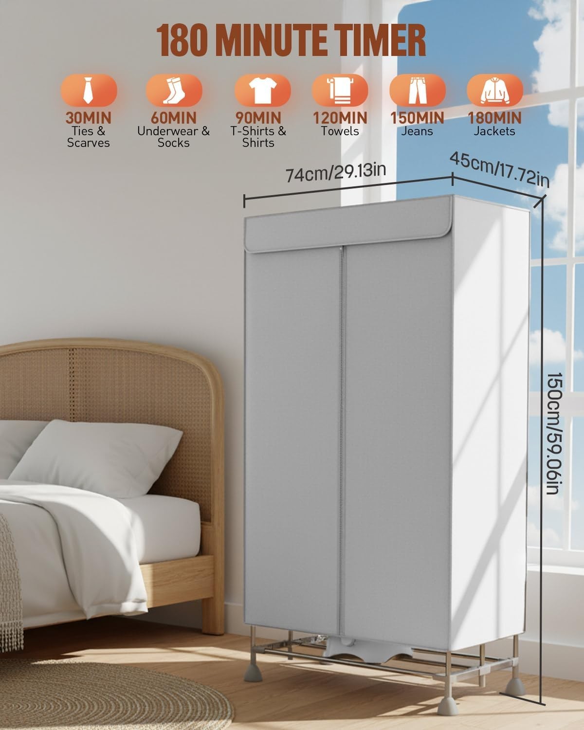 Electric Clothes Dryer 1800W Heated Folding Indoor Airer with Timer