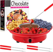 Electric Fondue Pot Set Chocolate Melting Kit Forks Tray Red