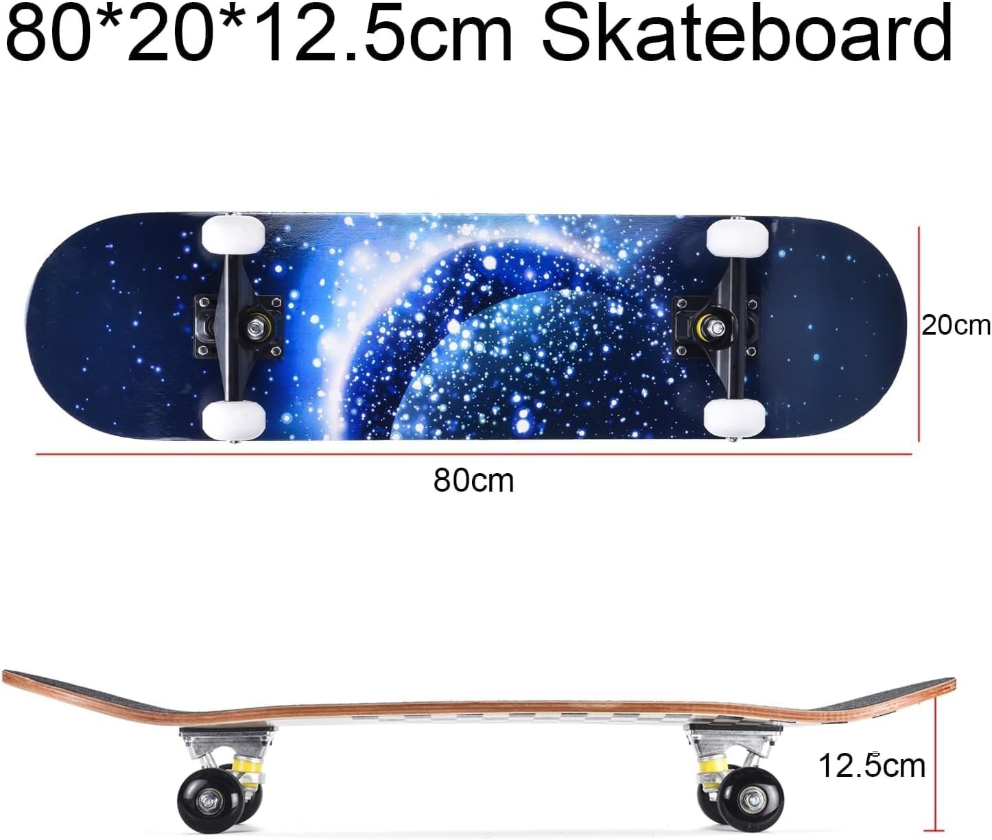 31" Double Kick Maple Skateboard Beginners Kids Adults w/ T-Tool Blue Moon Deck