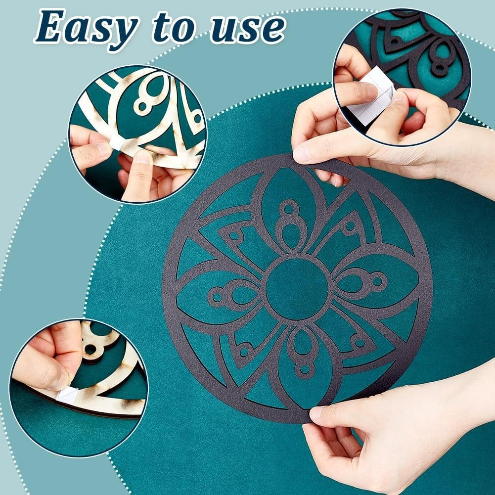 5pcs Moon Phase Wall Decor Boho Wood Flower Hanging Art Black