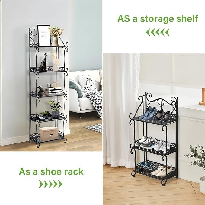 3 Tier Metal Plant Stand Black Foldable Iron Flower Pot Shelf Indoor Outdoor