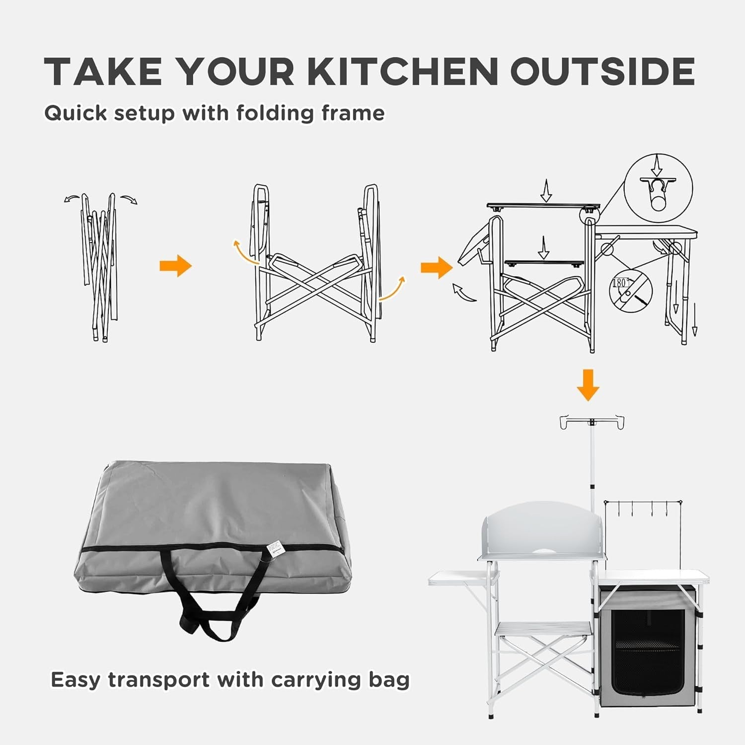 Folding Camping Kitchen Table with Windshield Cupboard Sink BBQ Light