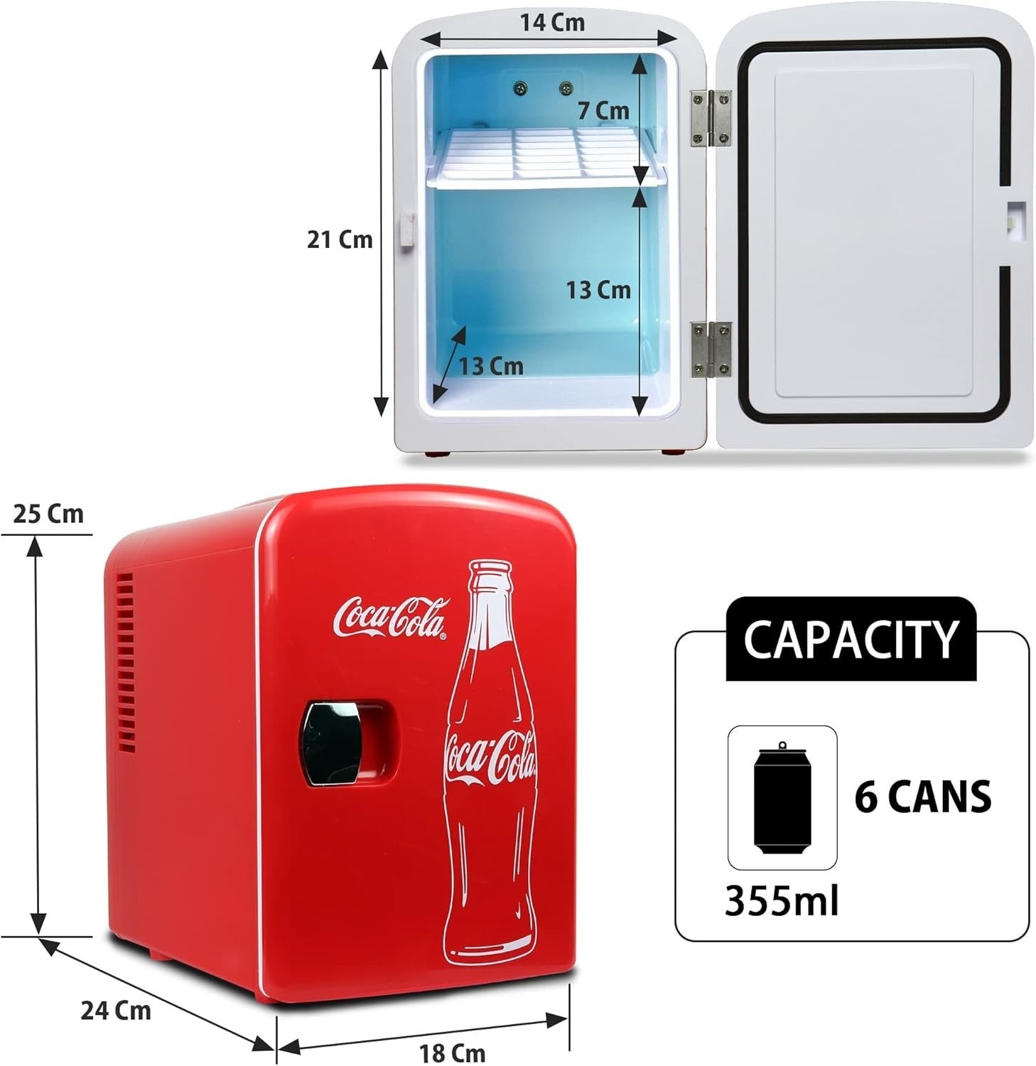 4L Mini Fridge Portable Coca-Cola Cooler Bedroom Office Dorm Red