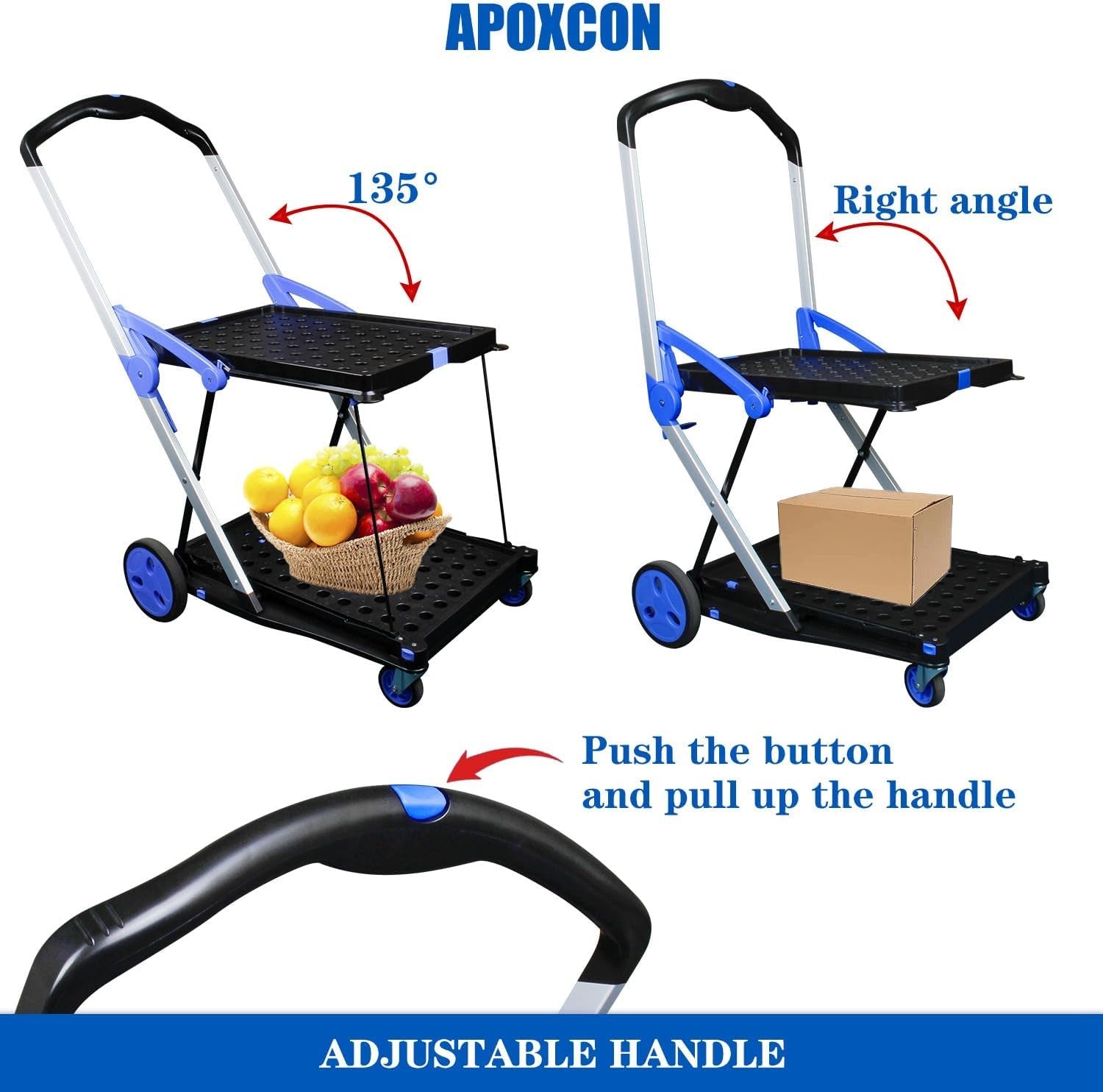 Folding Shopping Cart Trolley 2 Tier Heavy Duty Collapsible Storage Wheels