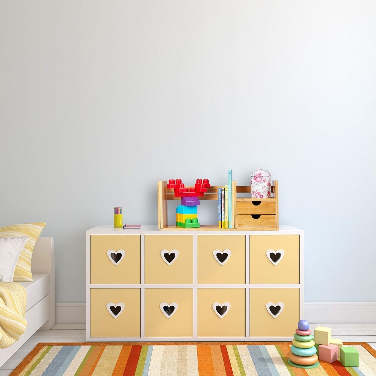 Bamboo Desk Organizer with 2 Drawers & Pull-Out Bookshelf – Tabletop Storage