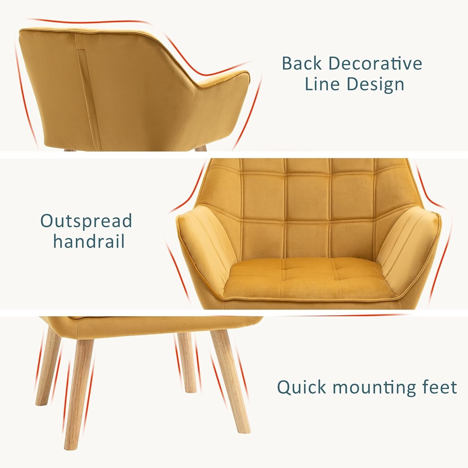 Yellow Velvet Armchair Wide Arm Accent Chair Modern Bedroom Lounge Seat