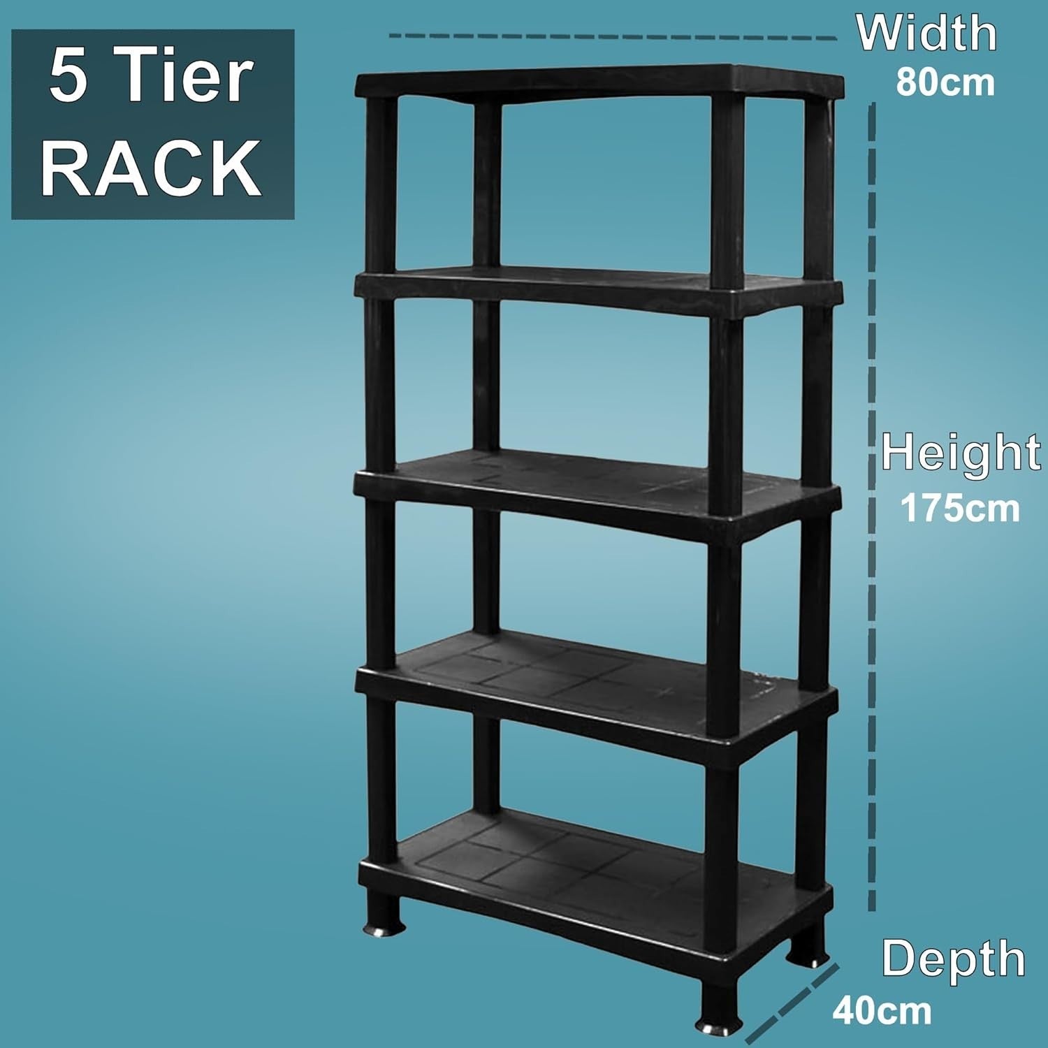 5-Tier Plastic Storage Shelf Heavy Duty 40D x 80W x 175H cm