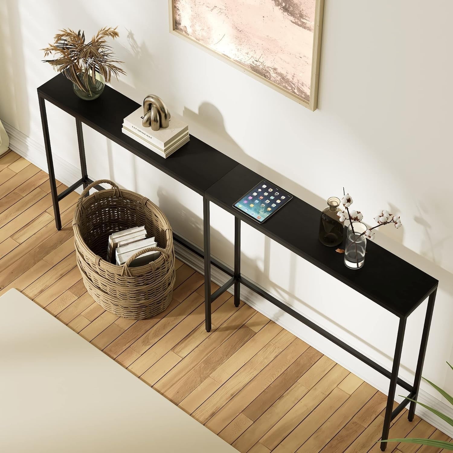 Slim Black Console Table Narrow Entryway Hallway Sofa Table 180cm Modern