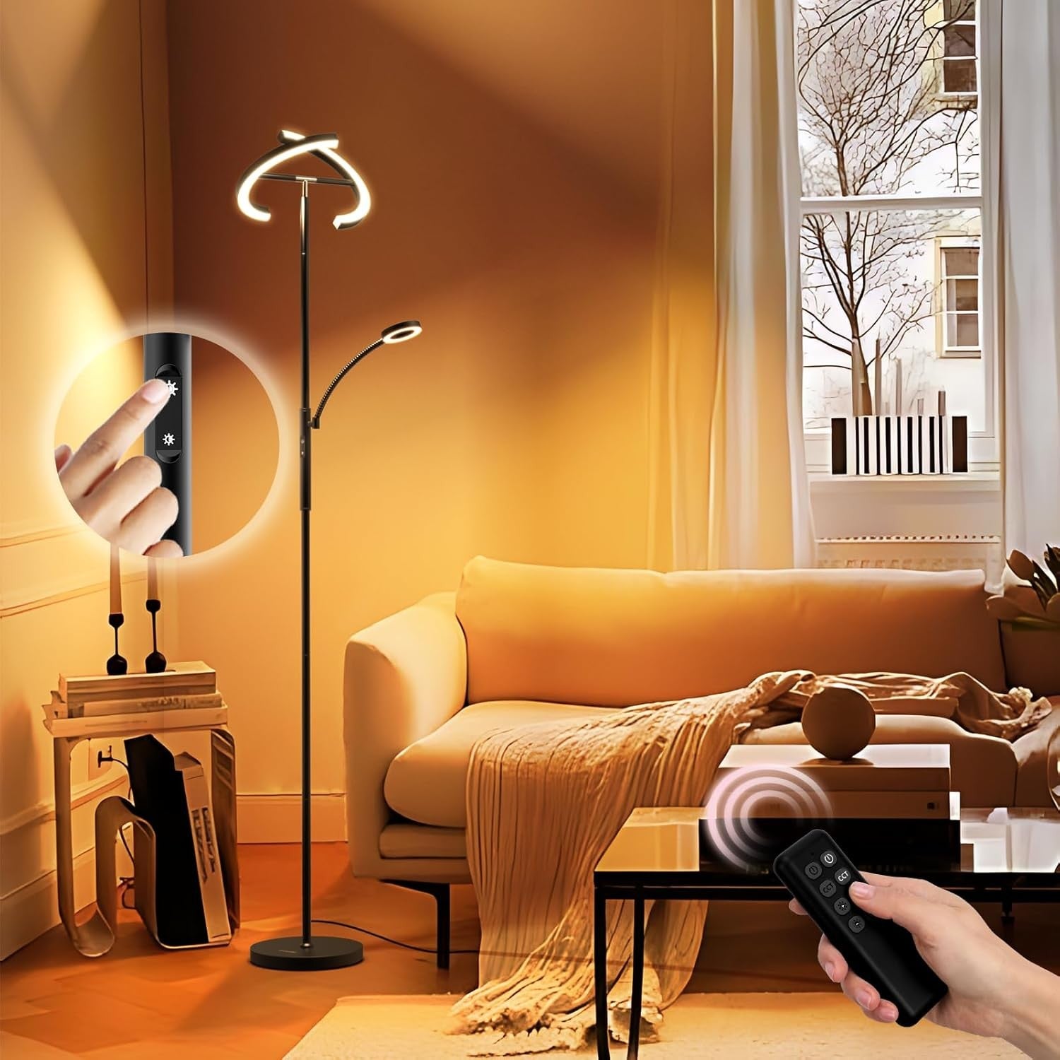 Dimmable Uplighter Floor Lamp LED Reading Light Remote Touch Control