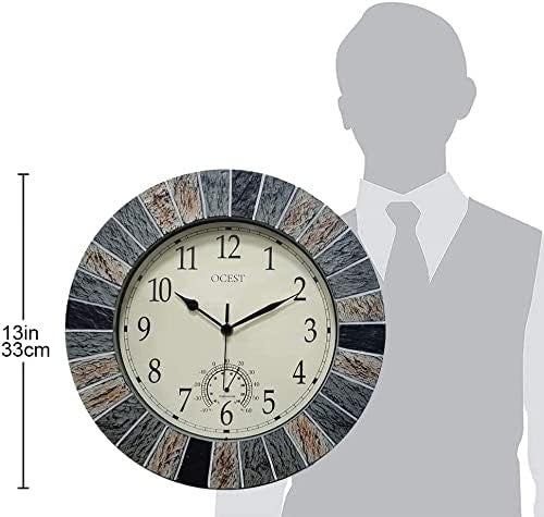 13" Outdoor Garden Wall Clock Waterproof Thermometer Retro Large Silent Decor