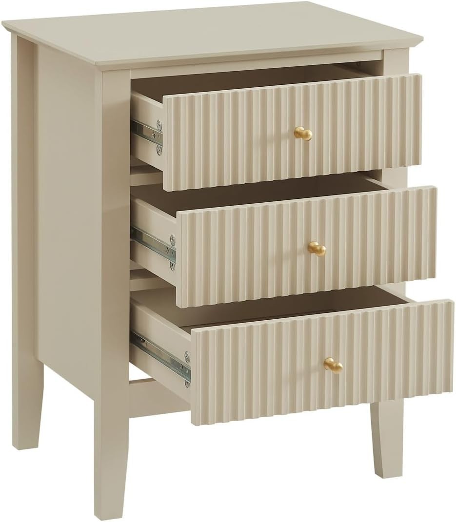 Pair of Taupe 3 Drawer Bedside Tables – Elegant Wooden Nightstands