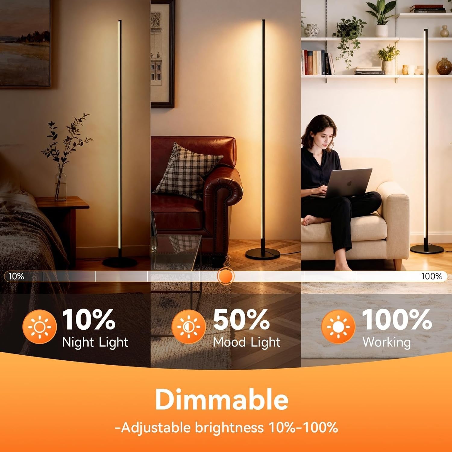 LED Floor Lamp Stepless Dimmable 3000–6000K Tall Corner Standing Light