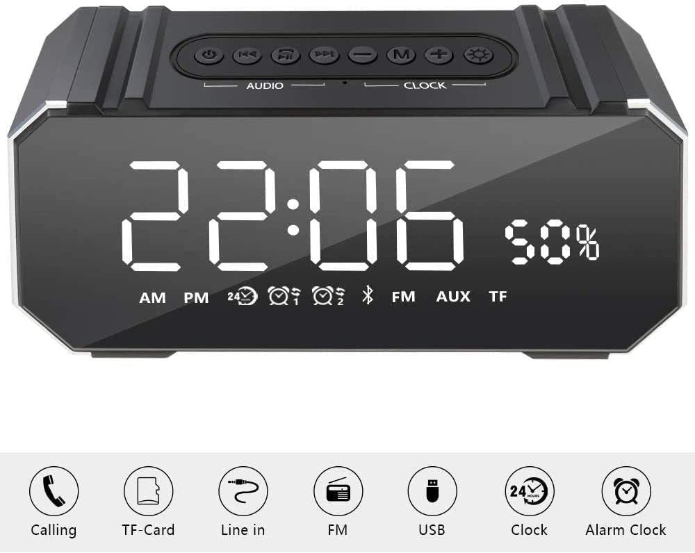 Pink Alarm Clock Radio FM Bluetooth USB Speaker LED Display Snooze Timer