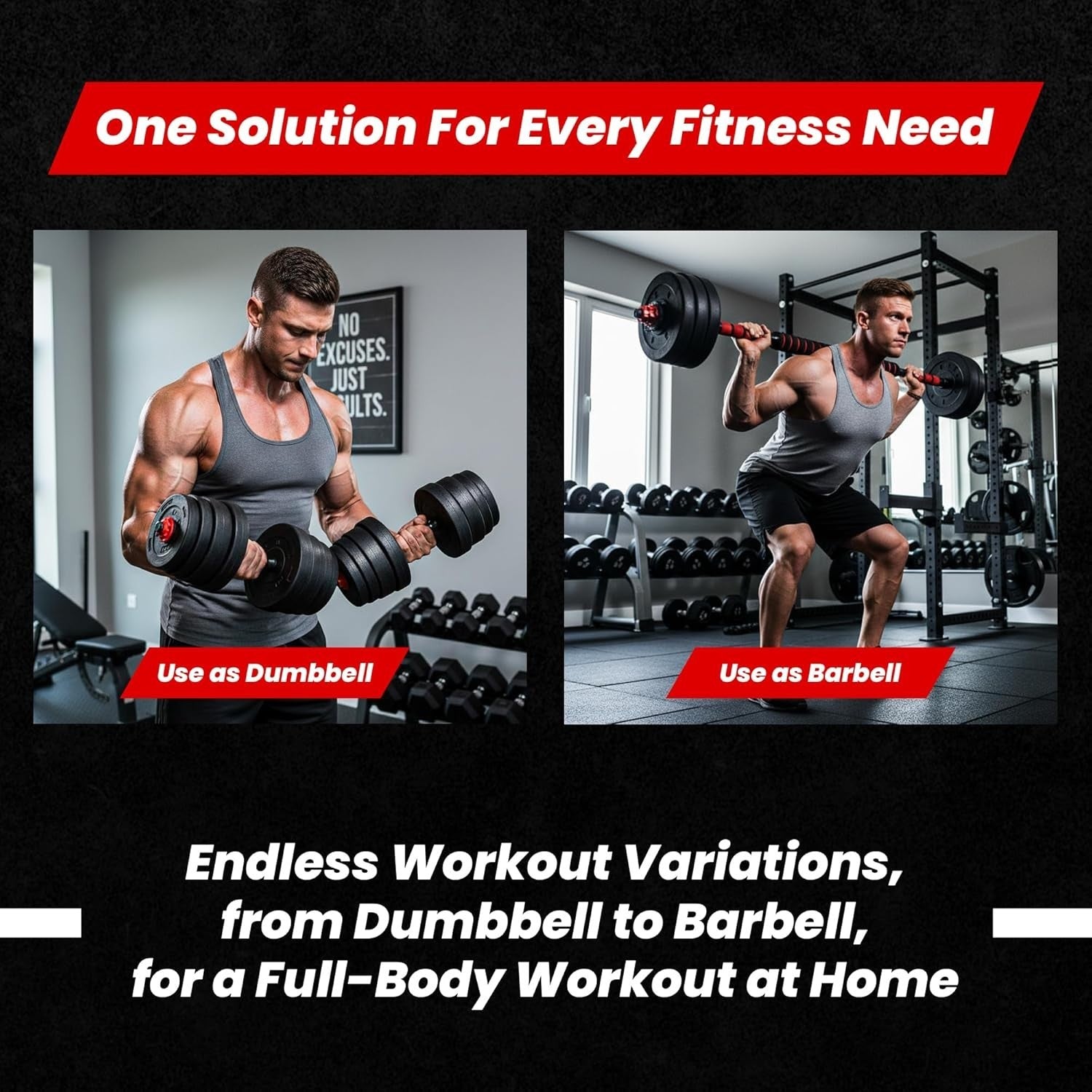 40kg Adjustable Dumbbell Barbell Set Non Slip Compact Home Gym Weights