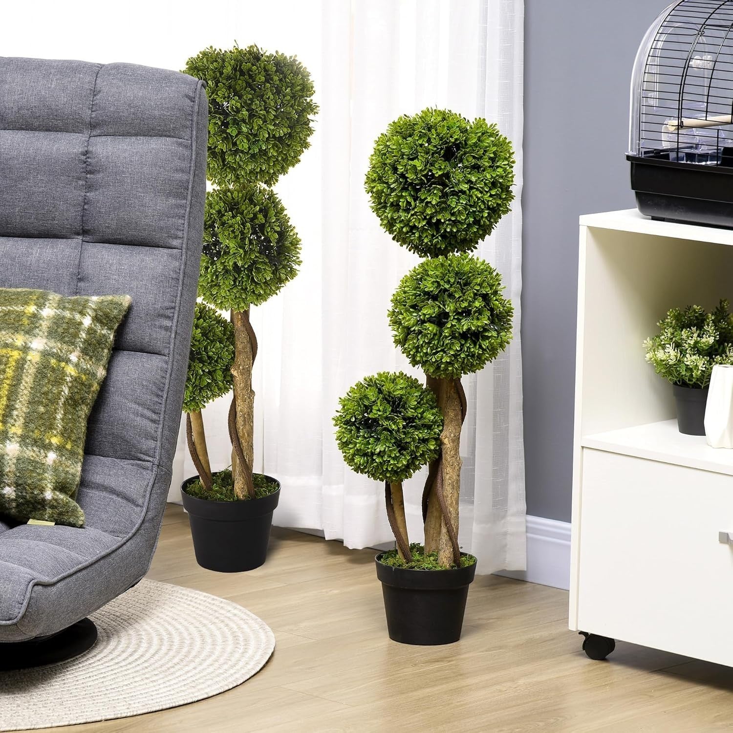 Set of 2 90cm Boxwood Topiary Trees Faux Plant UV Resistant Indoor Outdoor Décor