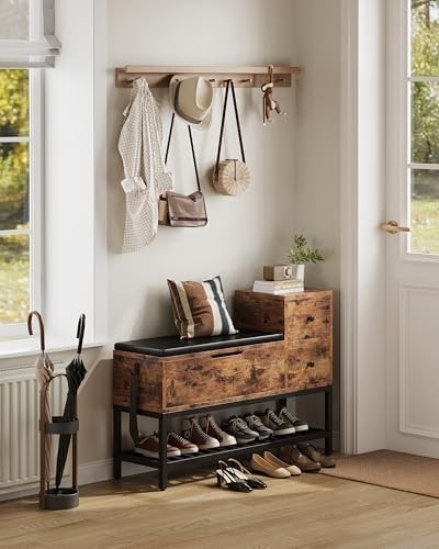 2-Tier Shoe Storage Bench with Drawers & Removable Cushion, Vintage Brown