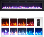 70" Wall Mounted Electric Fireplace Heater Recessed LED Flame Remote