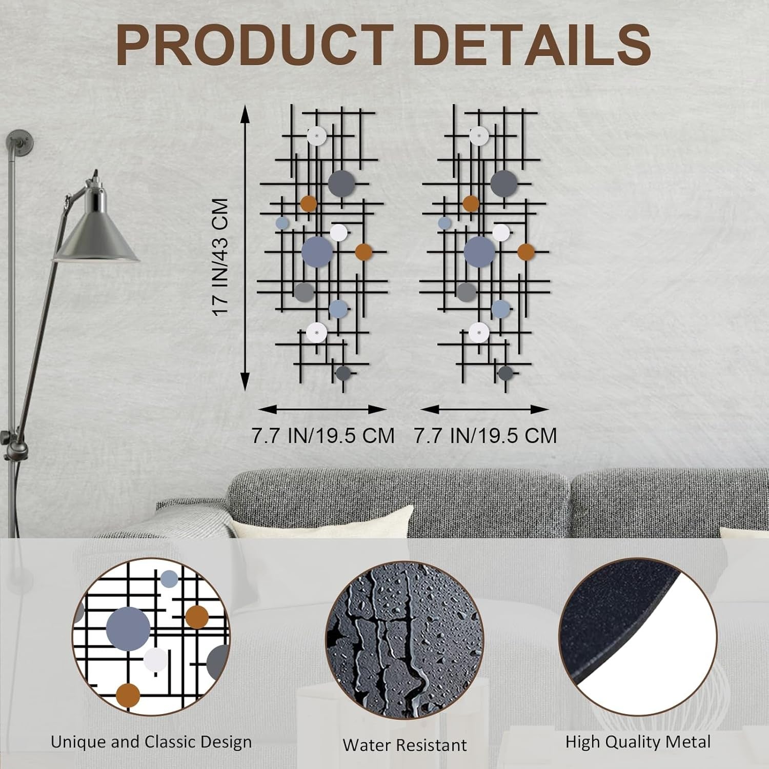 Set of 2 Geometric Metal Wall Art Modern Abstract 3D Decor