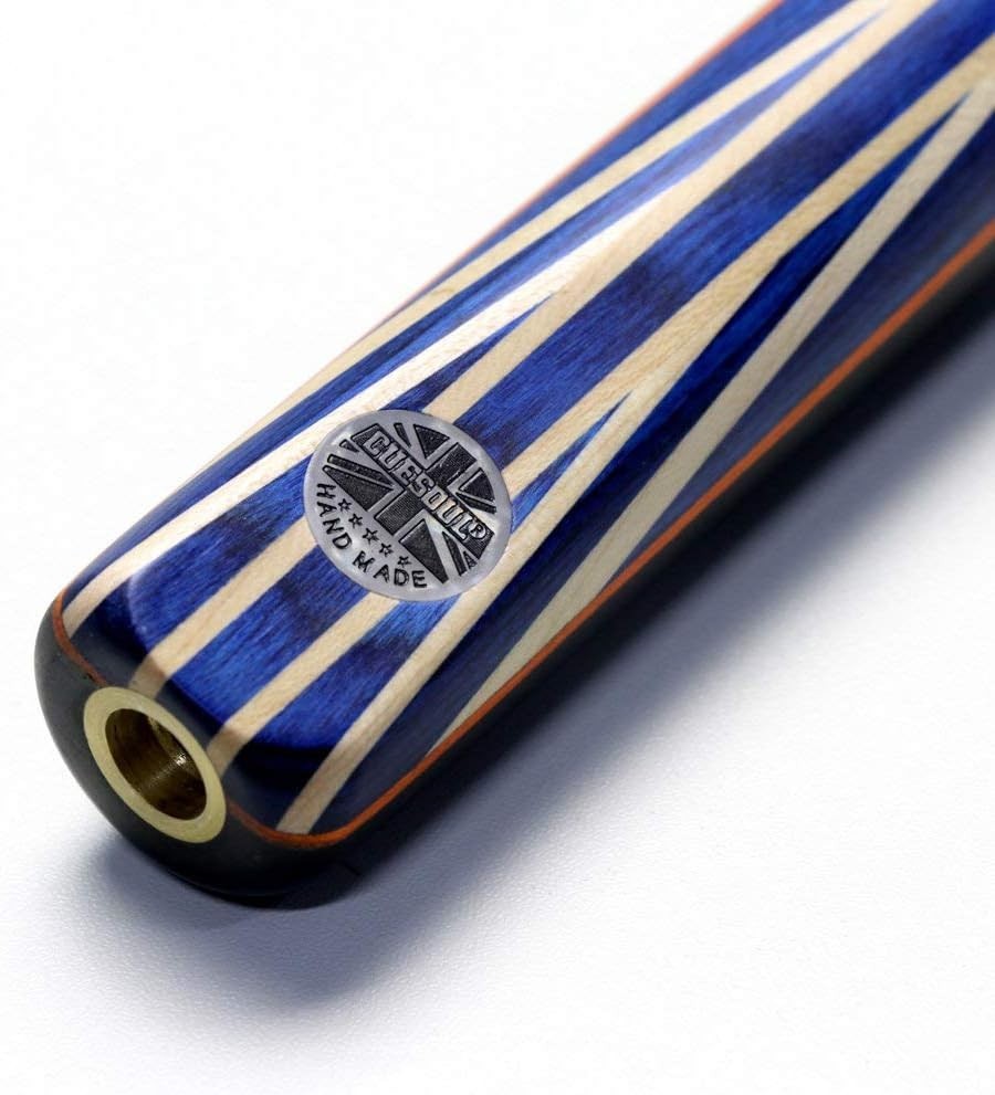 57" 3/4 Joint Ebony Snooker Cue 9.5mm Tip Union Jack Case Extensions