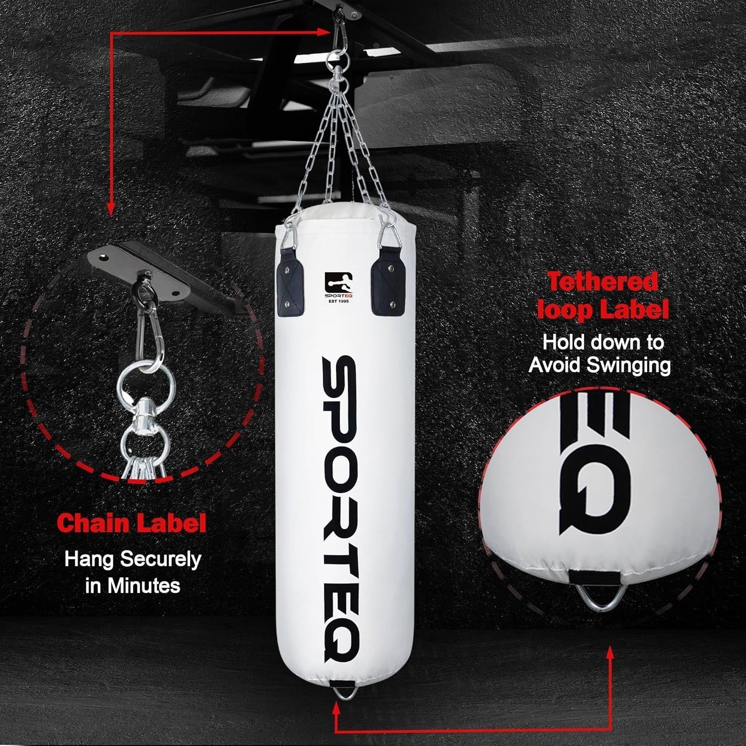 Heavy Filled Boxing Punch Bag 4FT White MMA Kickboxing Training