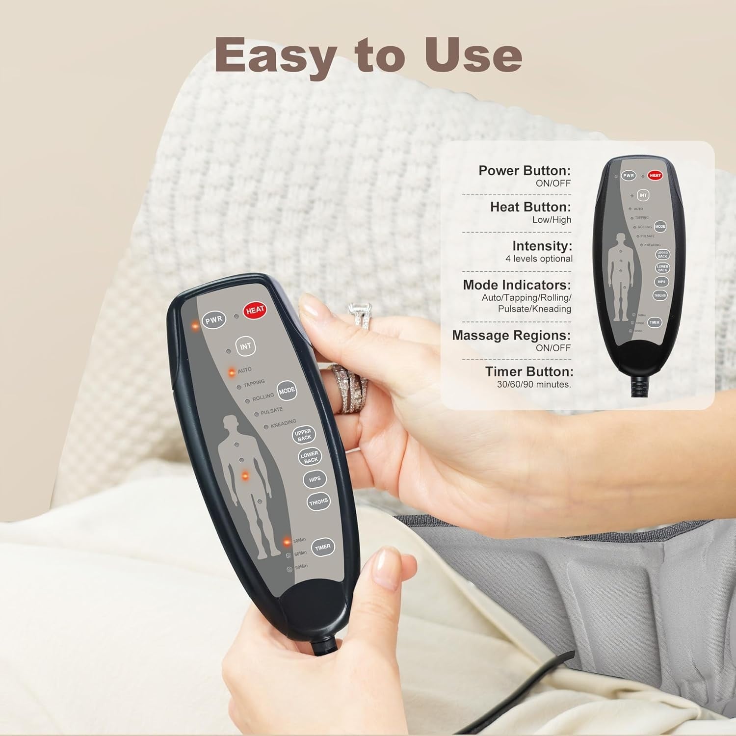 Vibration Back Massager with Heat 10-Motor Seat Cushion 2 Heat Levels for Chair