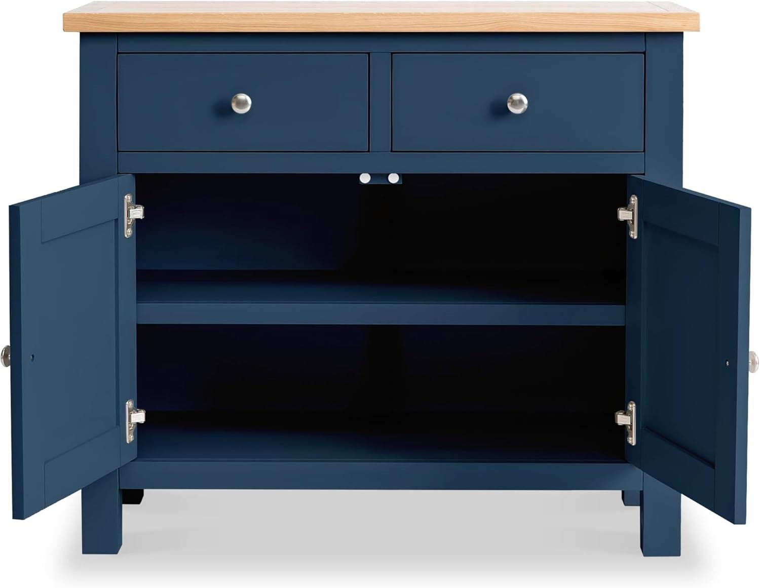 Small Blue Sideboard Cabinet with 2 Drawers & 2 Doors – Oak Top Storage Unit