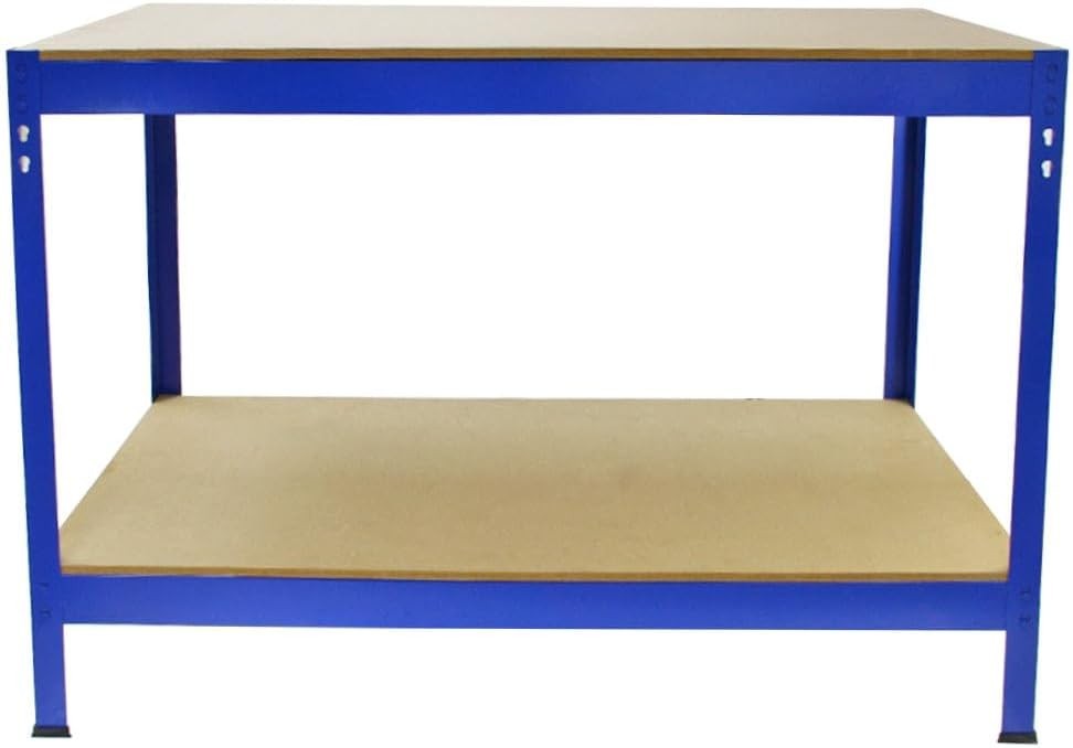 3 Heavy Duty T-Rax Garage Shelving Units + Workbench Blue 280kg Shelves