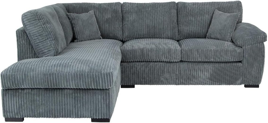 4 Seater Grey Left Corner Sofa Set L Shape Jumbo Cord Deep Cushions Lounge