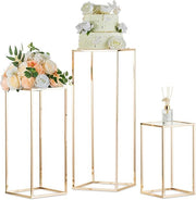3 Pcs Gold Metal Flower Stand Set Tall Geometric Wedding Party Display Stands