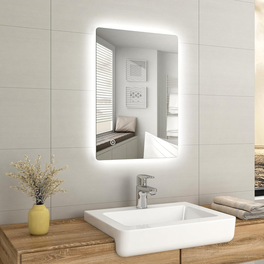 LED Bathroom Mirror 50x70cm Anti-Fog Backlit Touch Sensor Shaver Socket