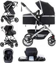 3 in 1 Travel System Pram Pushchair Car Seat Newborn to 4 Years Black