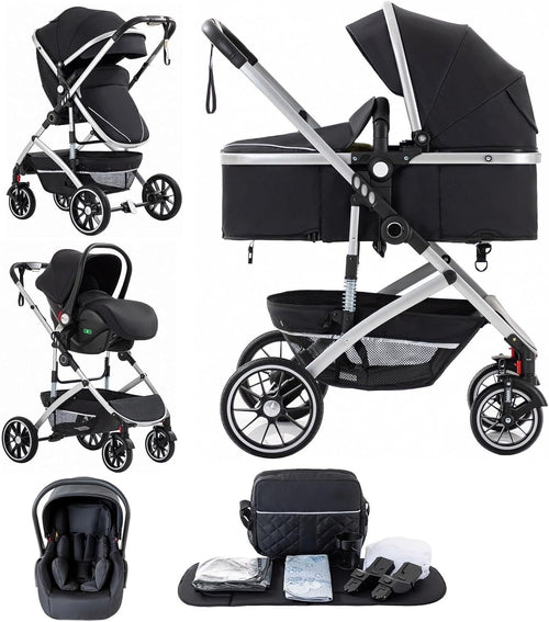 3 in 1 Travel System Pram Pushchair Car Seat Newborn to 4 Years Black