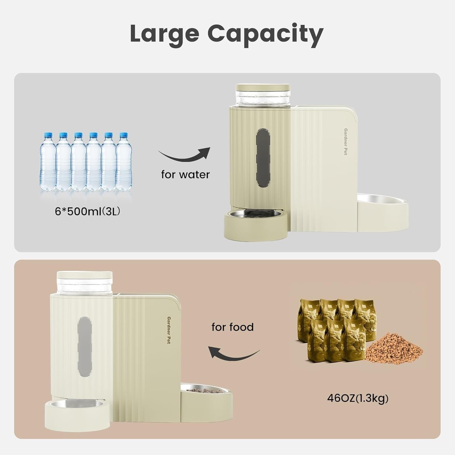 2 in 1 Gravity Pet Feeder Water Dispenser 3L Auto Food Station Beige