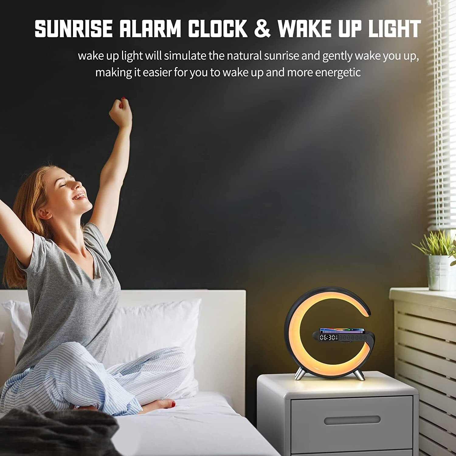 Smart LED Table Lamp Wireless Charger Bluetooth Speaker Alarm Clock RGB