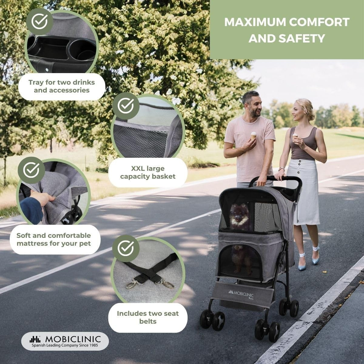 Foldable Dog Pram Pet Stroller 360° Brakes XXL Basket 15kg
