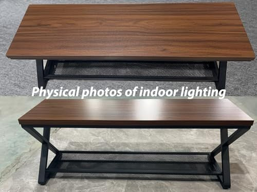 Walnut Industrial Entryway Storage Bench Metal Frame Shoe Rack Seat 119x36x46cm