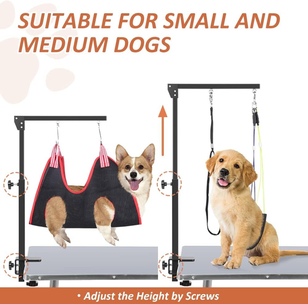Dog Grooming Arm Clamp Adjustable w Hammock Harness No Sit Holder