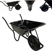 90L Black Galvanised Wheelbarrow – Steel Frame w/ Pneumatic Tyre 150kg Capacity