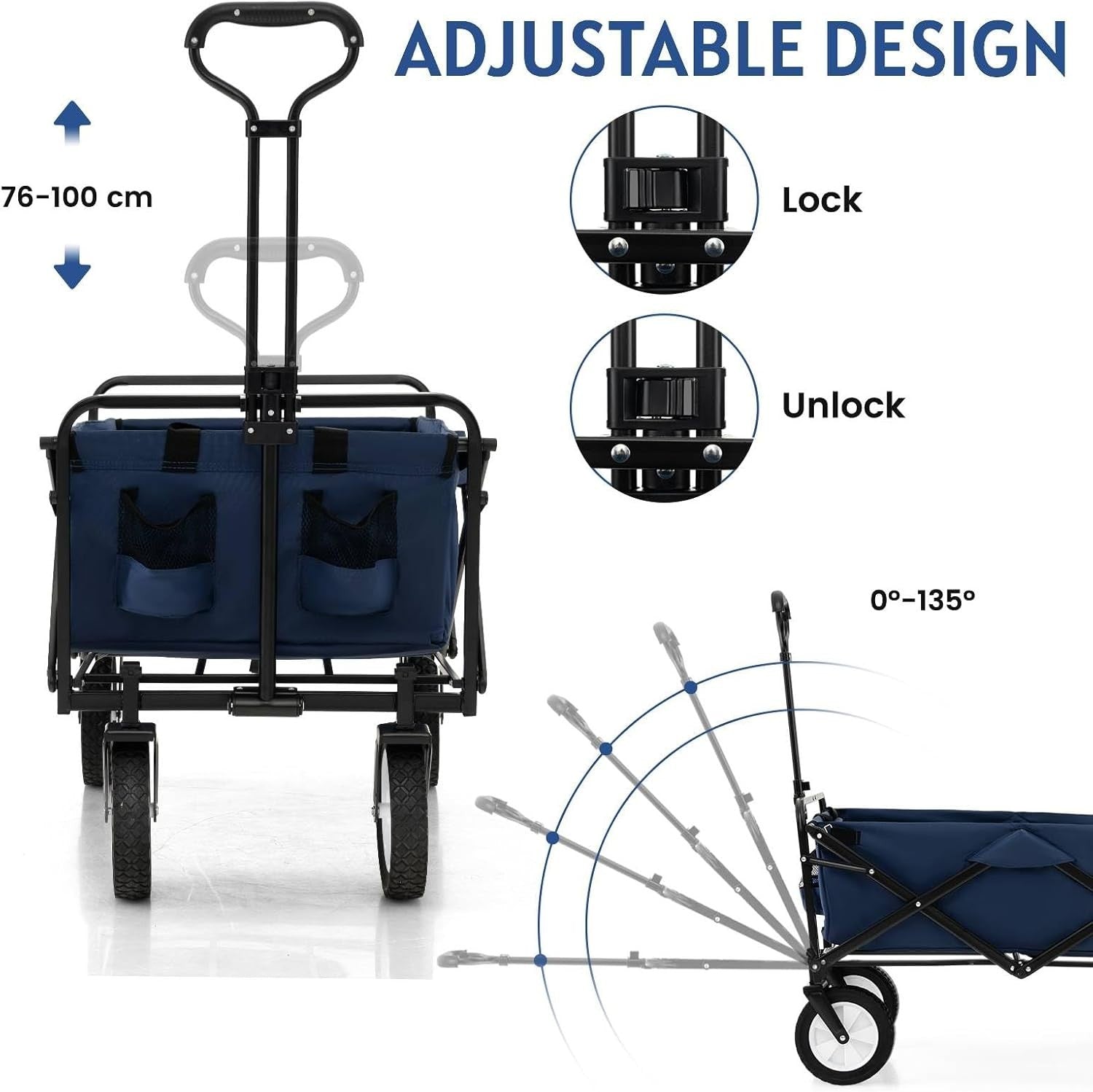 Folding Festival Trolley Wagon 82L Heavy Duty Cart All Terrain Wheels Navy