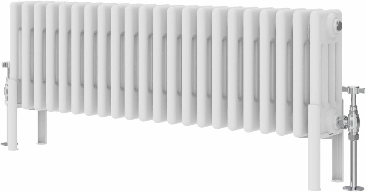 4 Column Horizontal Radiator 300x1010mm White Cast Iron Style