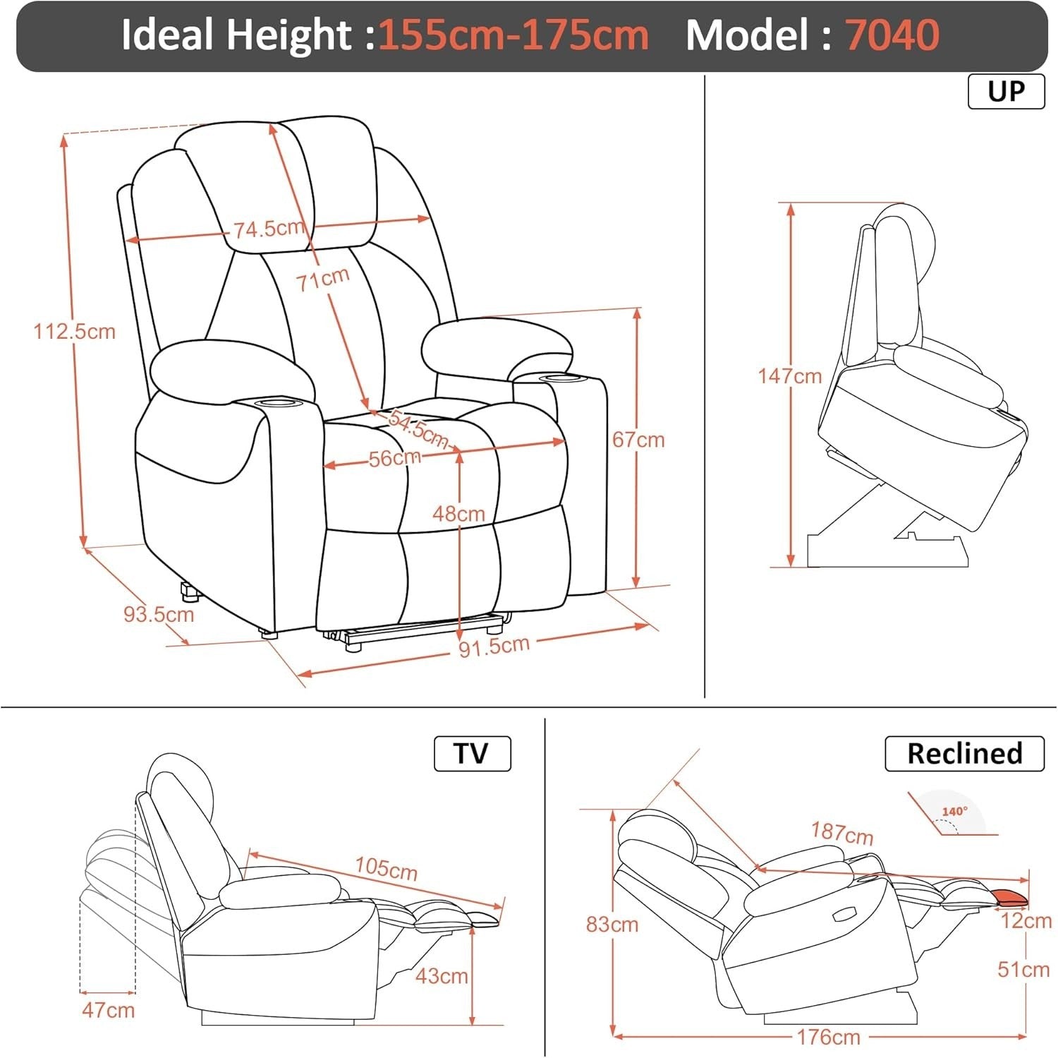 Cream Riser Recliner Chair Lift Assist Heated Massage USB Faux Leather