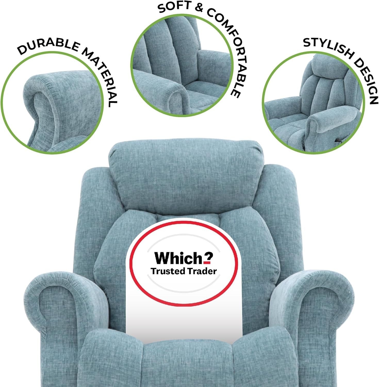Dual Motor Lift Recliner Chair Heat Massage Fabric Riser Mobility Support Blue