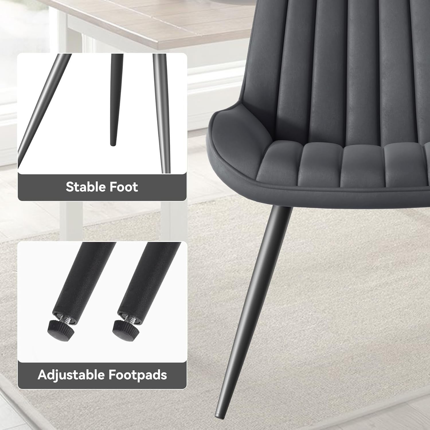 Set of 6 Grey Dining Chairs | Upholstered Padded Armchairs Metal Legs