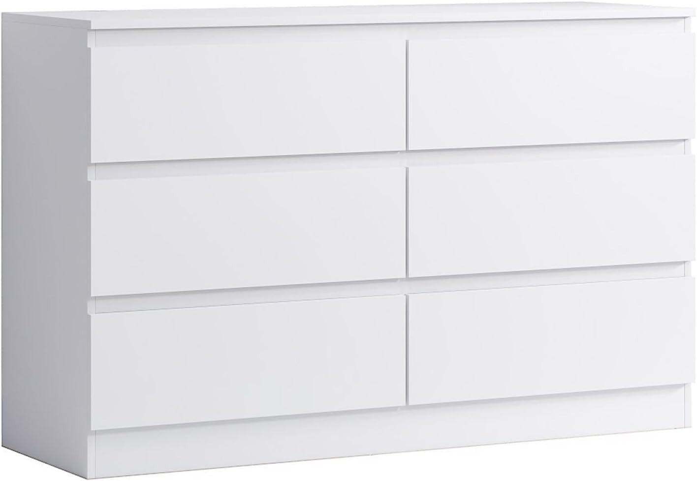 Modern White 6 Drawer Chest Wide Storage Unit for Bedroom TV Setup