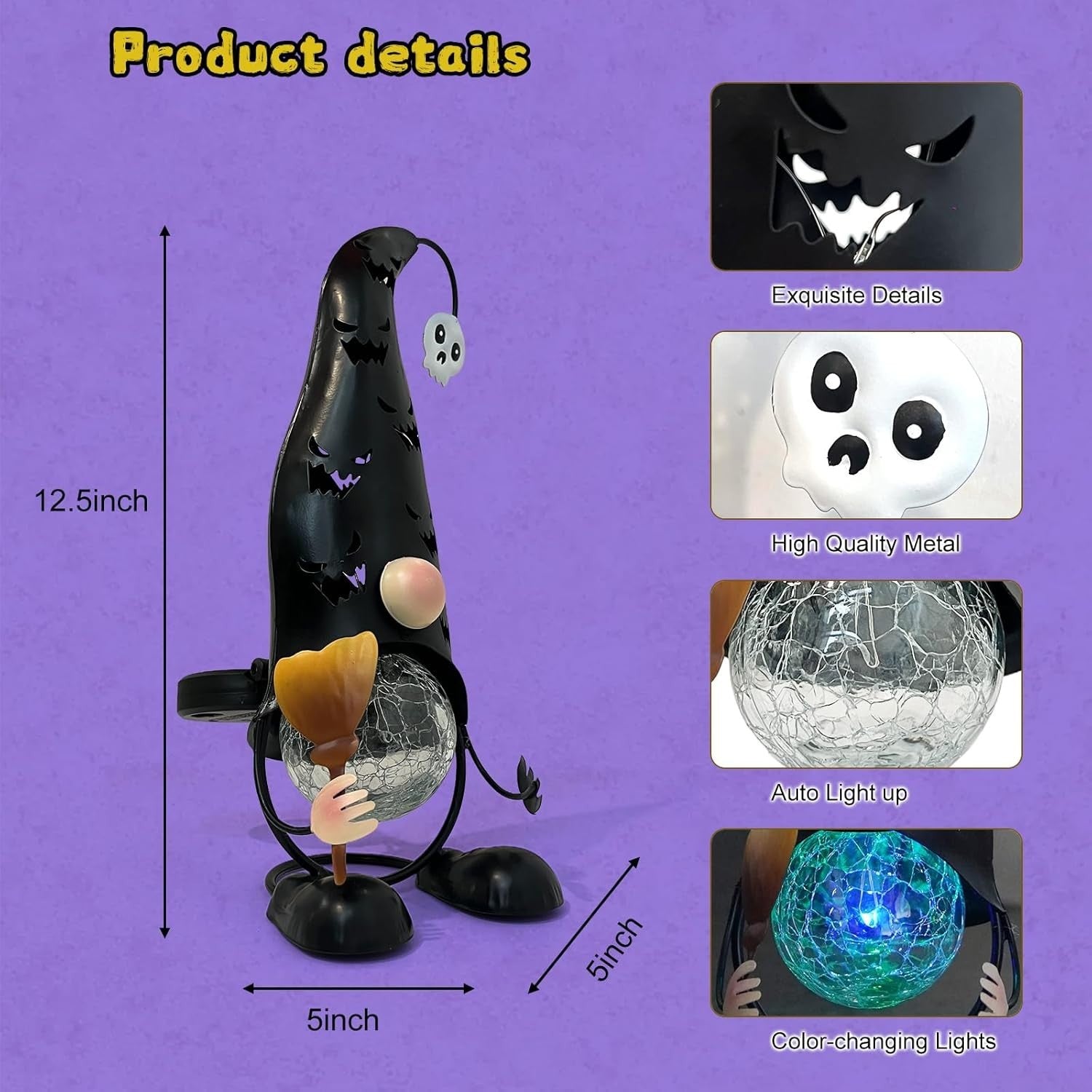 Solar Gnome Light 32cm Halloween Garden Decor LED Outdoor Spooky Ornament