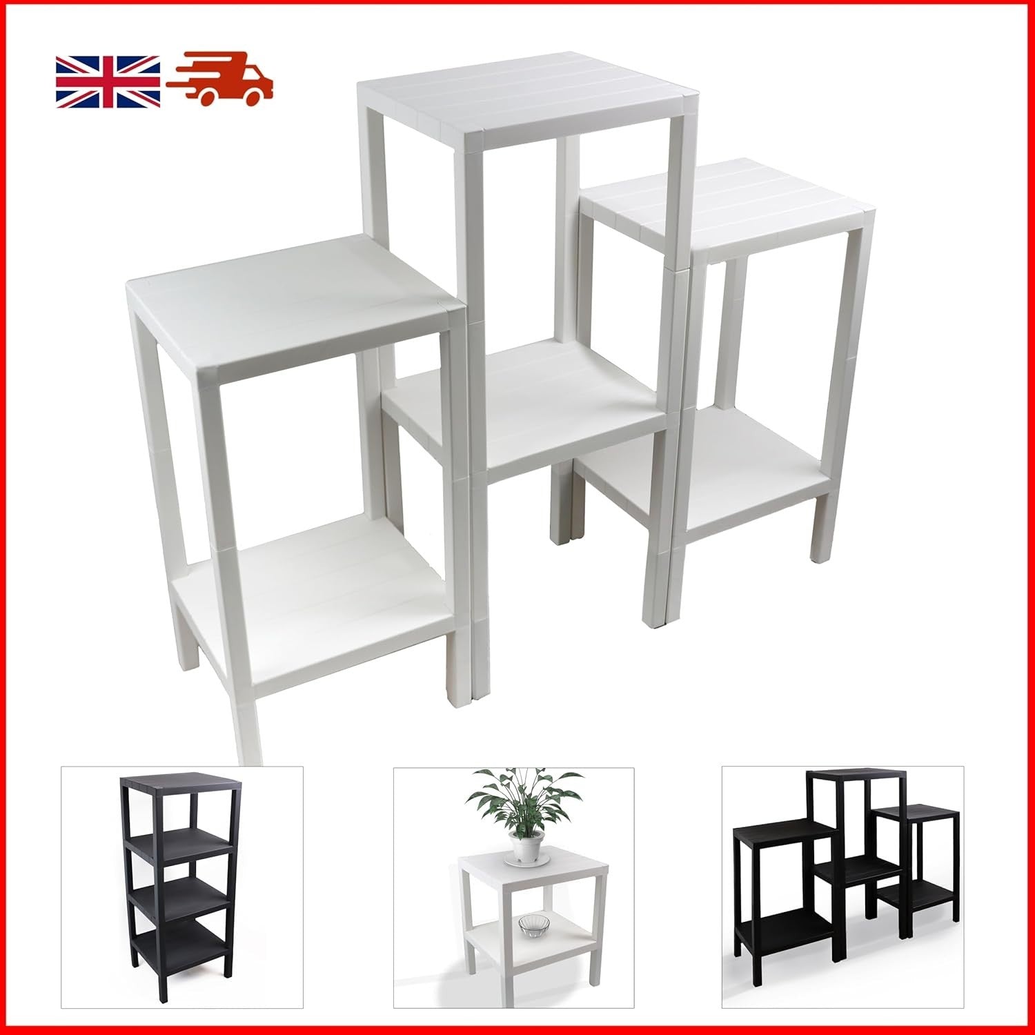 6 Tier White Side End Table – Sturdy Storage Shelf for Narrow Spaces