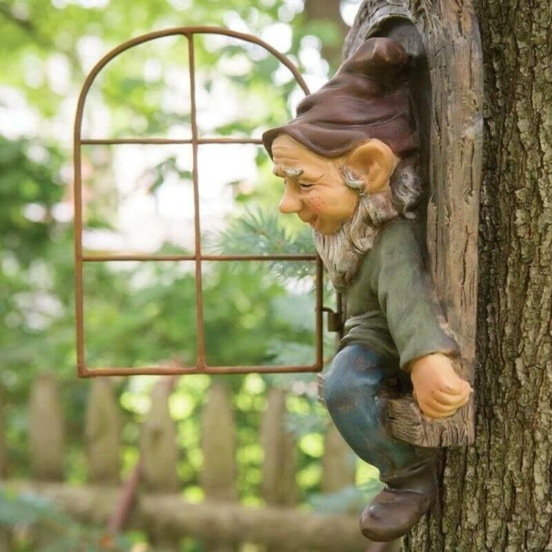 Hanging Elf Tree Gnome Ornament | Funny Resin Window Statue Garden Decor 18cm