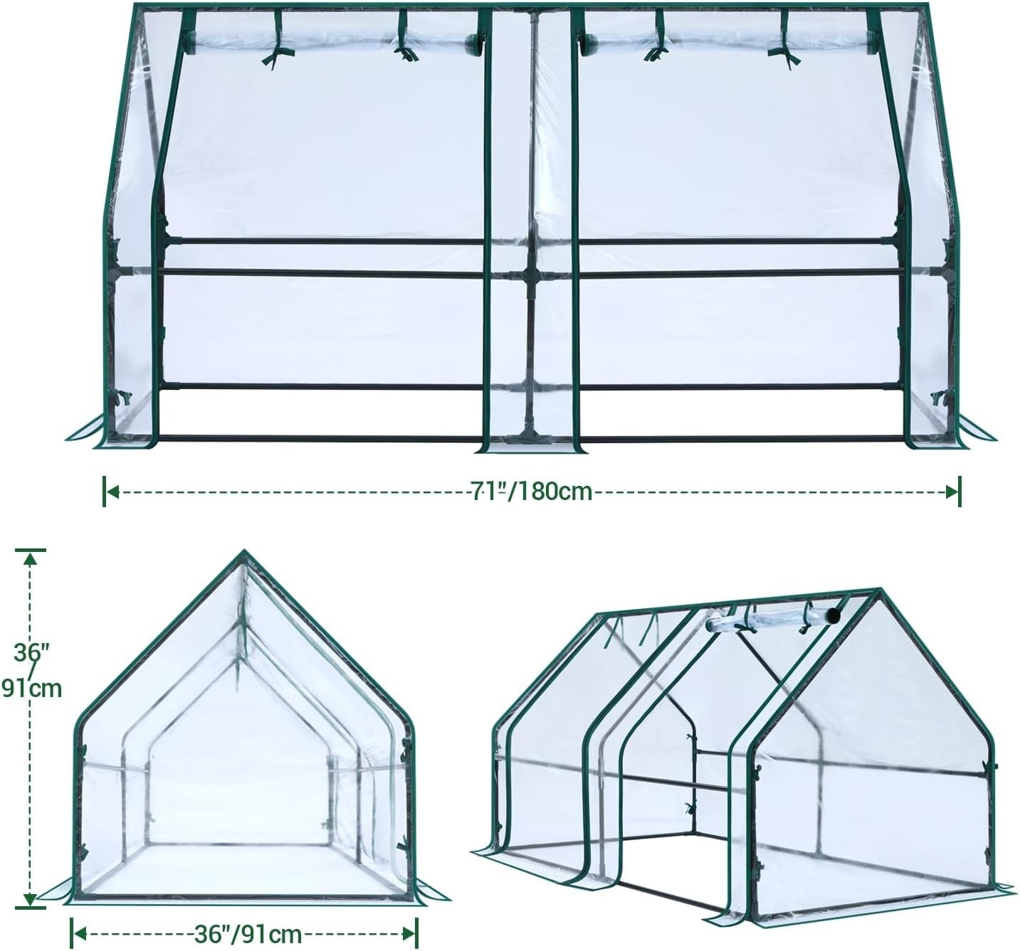 Portable Mini Greenhouse 180x90x90cm Waterproof PE Cover & Zipper Doors