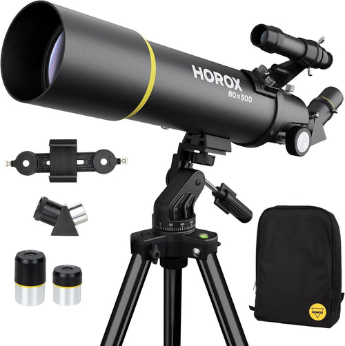 80mm Aperture 500mm Refractor Telescope for Adults & Kids with Tripod - Black